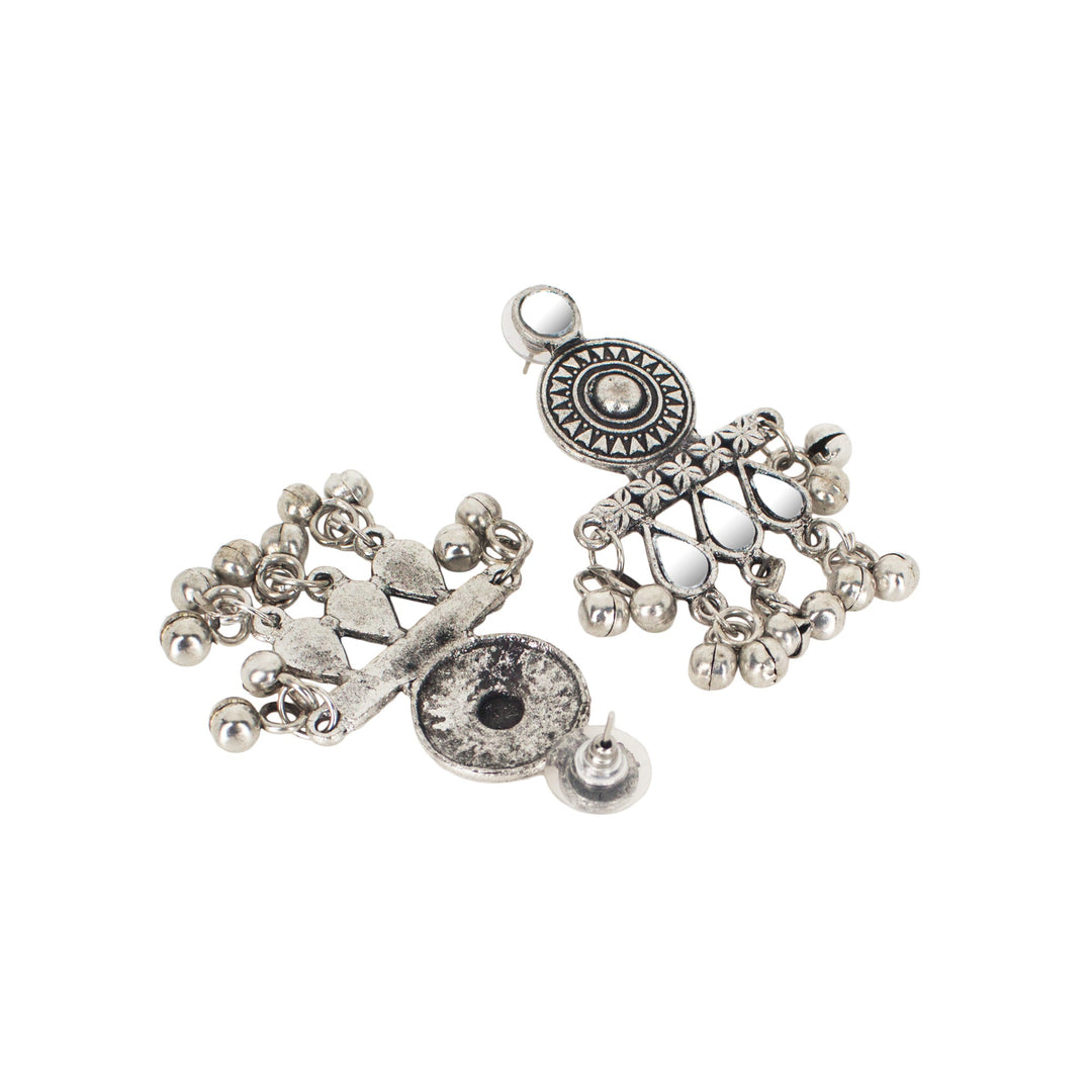 Abhinn Silver Oxidised Ethnic Design With Mirror Work Necklace Set For Women