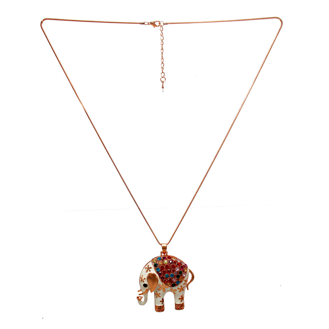 Beautiful Designer White Elephant Pendant with Multicolor Beads