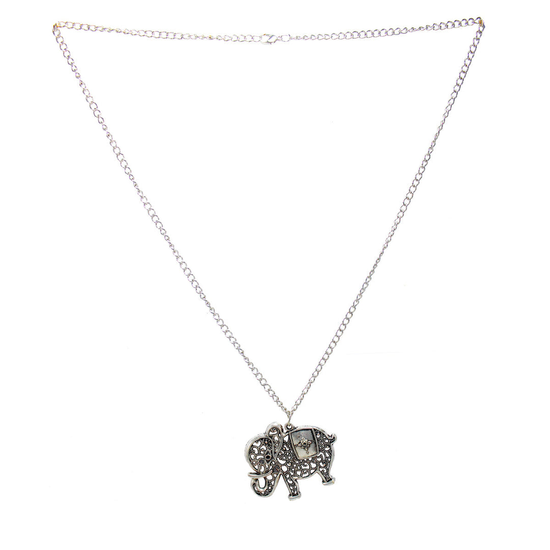 Beautiful Designer Silver Elephant Pendant with Floral Work