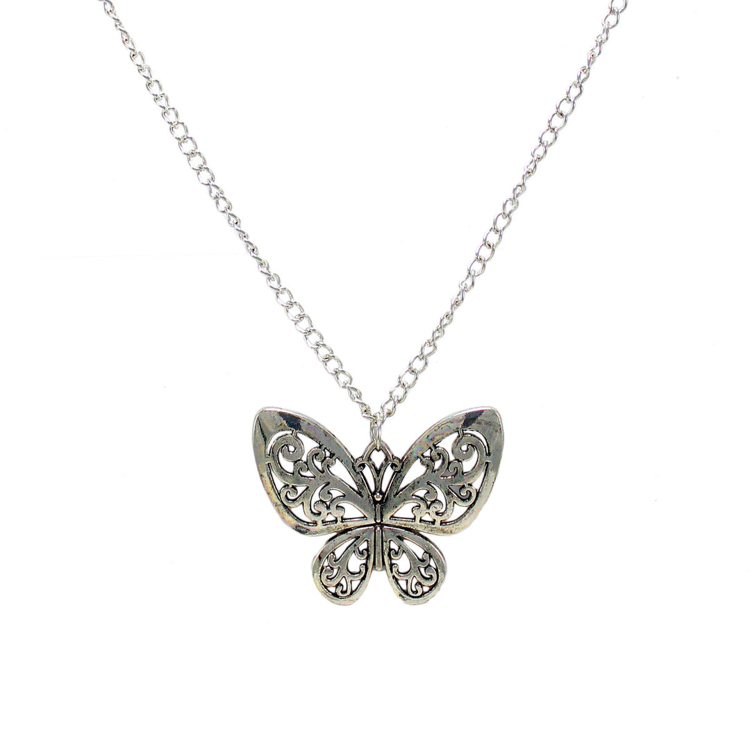 Beautiful Designer Silver Butterfly Pendant with Floral Work