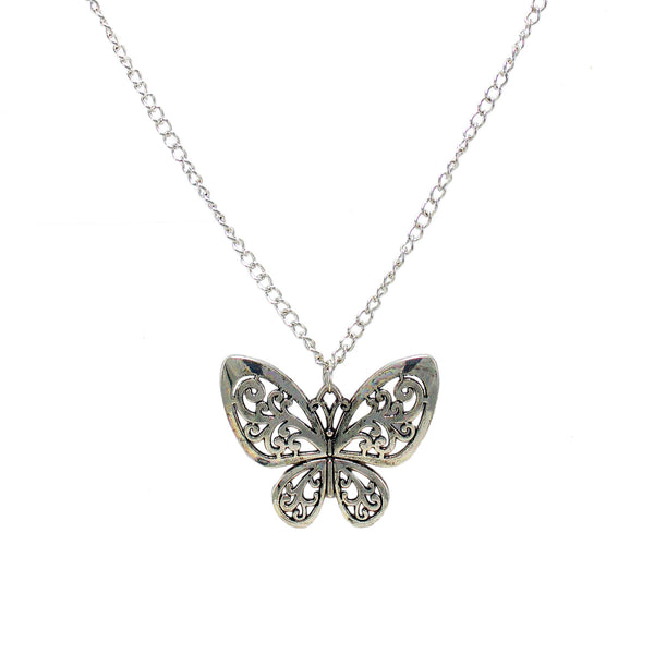 Beautiful Designer Silver Butterfly Pendant with Floral Work