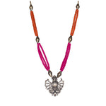 Load image into Gallery viewer, Abhinn Oxidized German Silver Goddess Durga Pendant with Pink Orange Pearls
