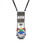 Load image into Gallery viewer, Abhinn Black Polished Afghani Floral Design Long Pendant For Women 
