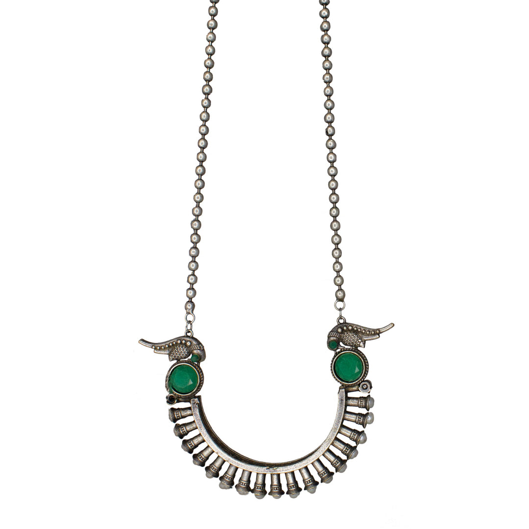 Abhinn Silver Replica Tribal Parrot Design Pendant With CZ Stones For Women