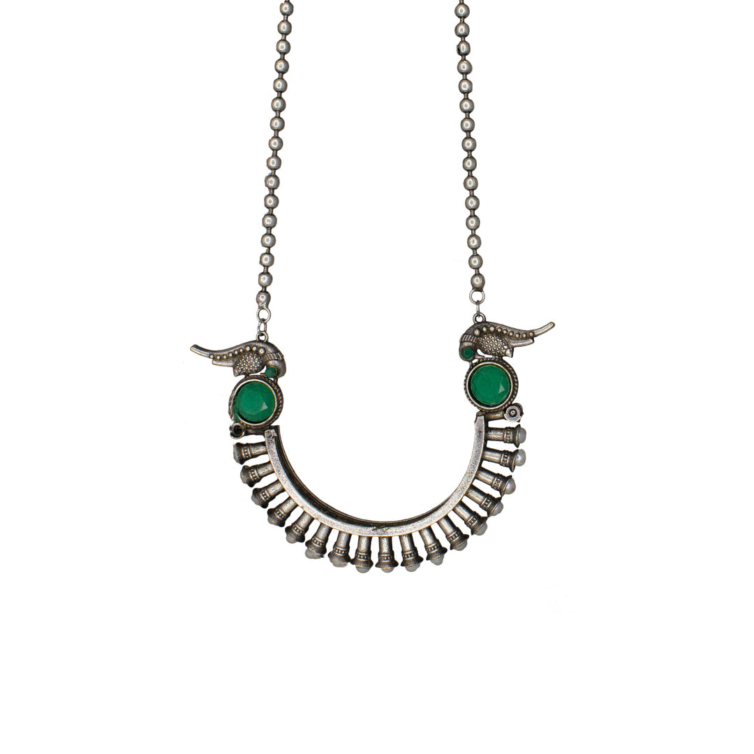 Abhinn Silver Replica Tribal Parrot Design Pendant With CZ Stones For Women