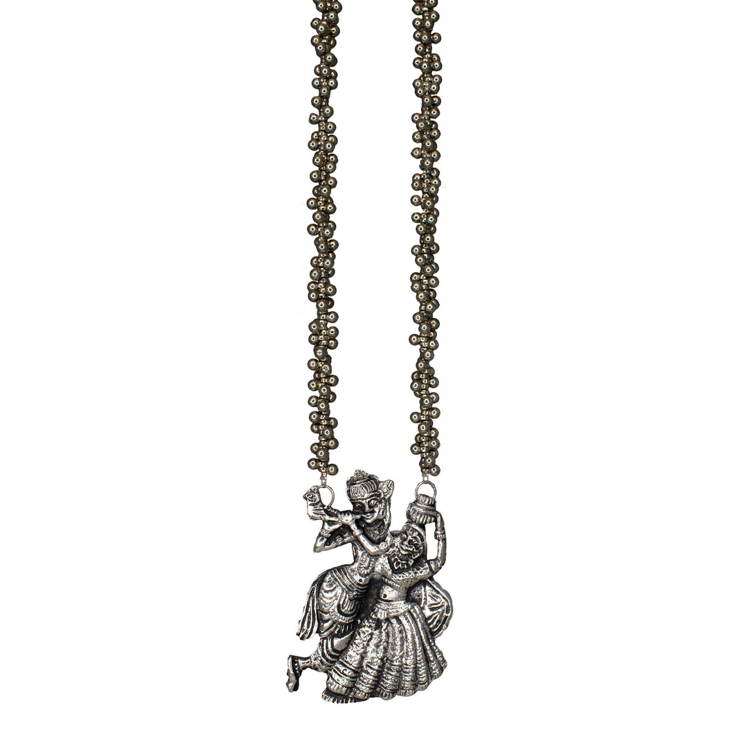 Abhinn Silver Oxidised Ethnic Dancing Radha-Krishna Pendant For Women