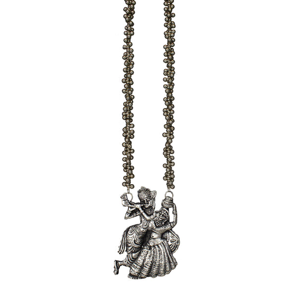 Abhinn Silver Oxidised Ethnic Dancing Radha-Krishna Pendant For Women