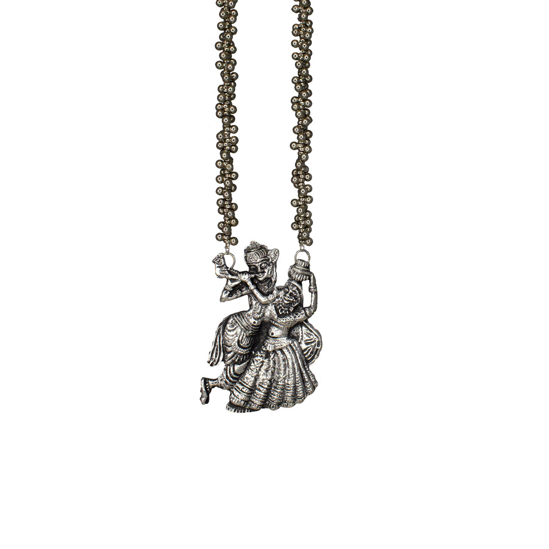 Abhinn Silver Oxidised Ethnic Dancing Radha-Krishna Pendant For Women