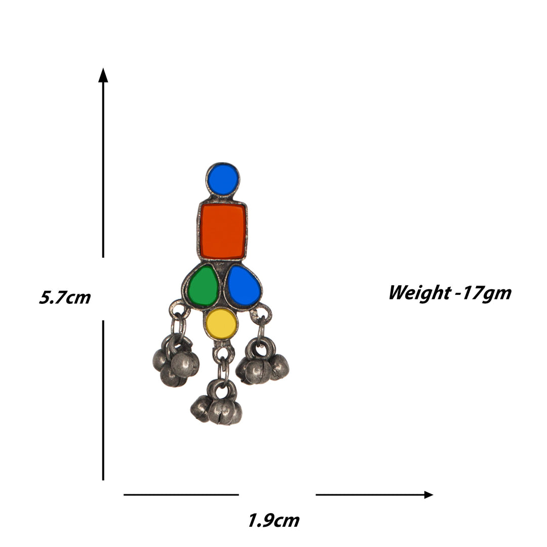 Abhinn Silver Oxidised Tribal Design Multi Colour Pendant Set For Women