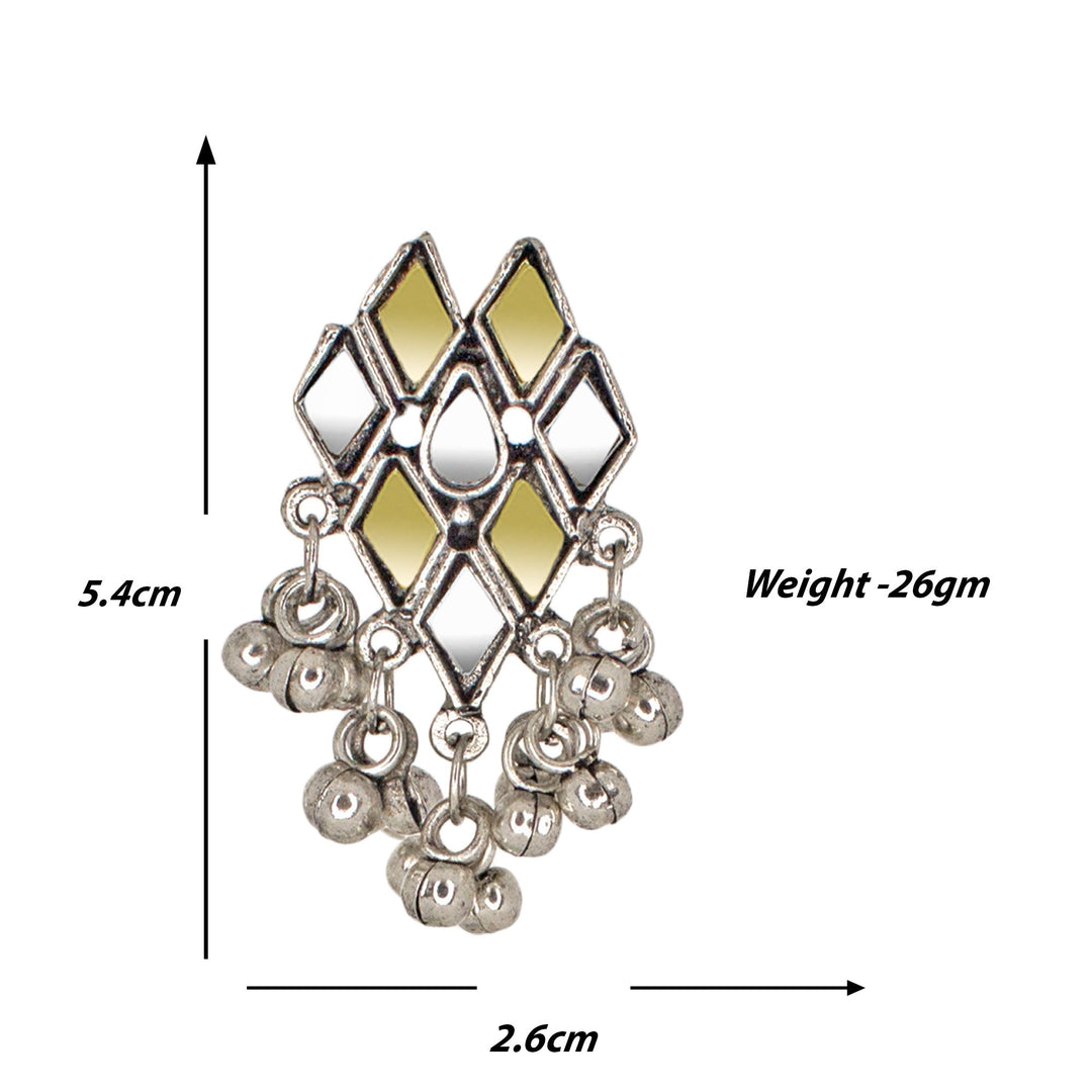 Abhinn Silver Oxidised Floral Design Dual-tone Mirror Pendant Set For Women