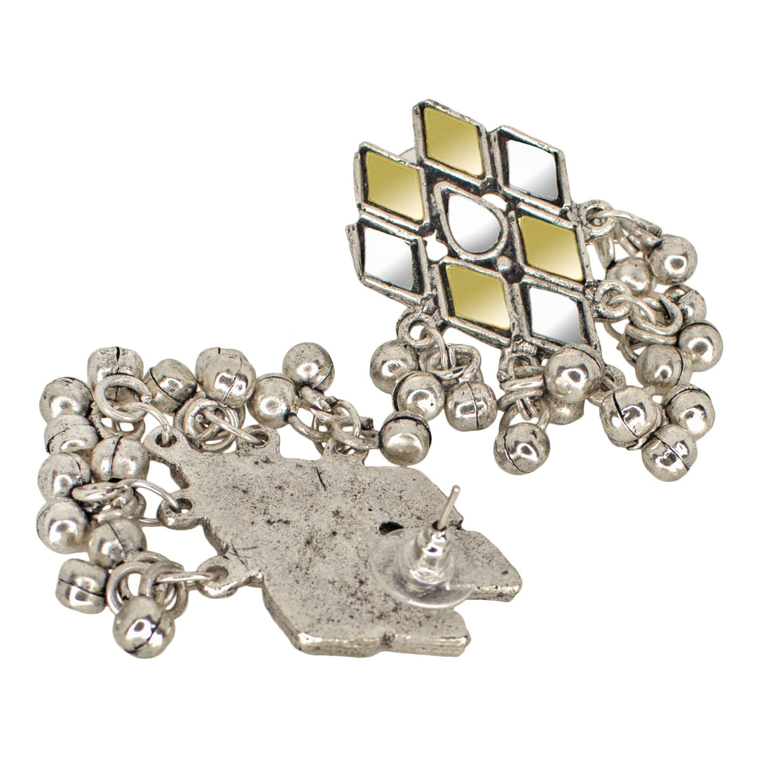 Abhinn Silver Oxidised Floral Design Dual-tone Mirror Pendant Set For Women