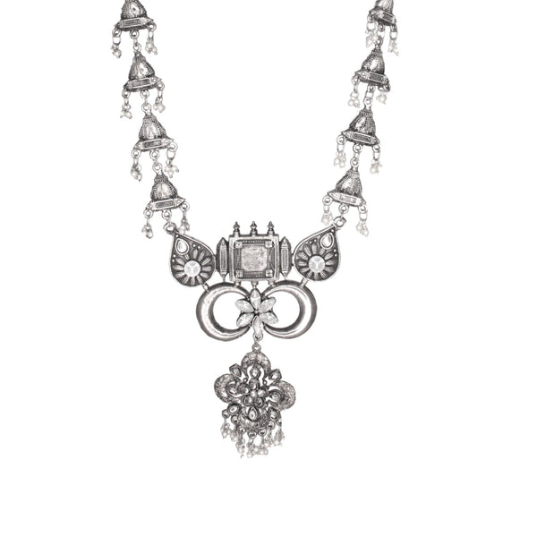 Abhinn Silver Oxidised Ethnic Floral Design Pendant Set For Women