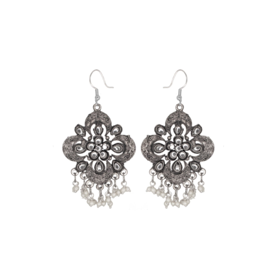 Abhinn Silver Oxidised Ethnic Floral Design Pendant Set For Women
