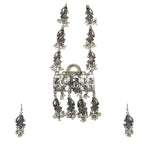 Load image into Gallery viewer, Abhinn Silver Oxidised Temple Design Pendant Set Engraved With Radha Krishna
