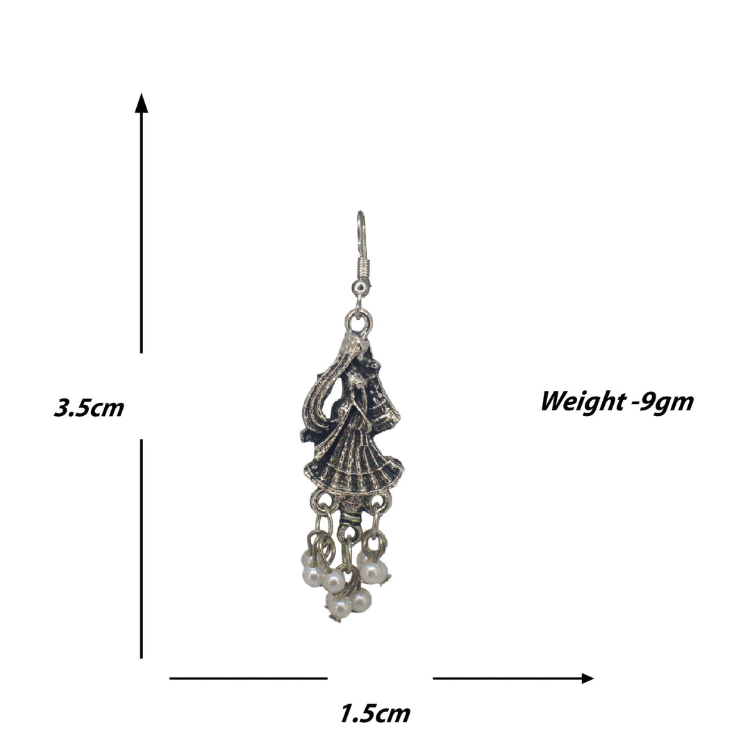Abhinn Silver Oxidised Temple Design Pendant Set Engraved With Radha Krishna