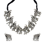 Load image into Gallery viewer, Abhinn Silver Oxidised Elephant Pendant Set With Silver Beads For Women
