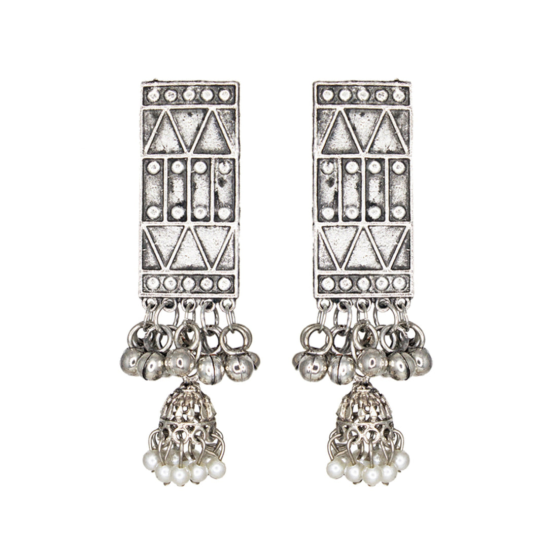 Abhinn Silver Oxidised Temple Design With Hanging Silver Beads Pendant Set For Women