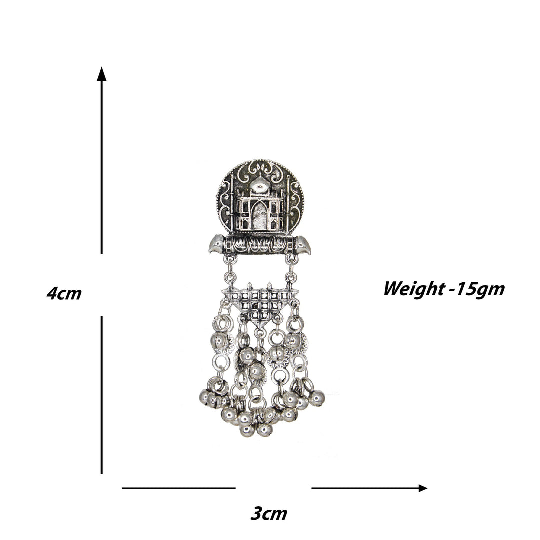 Abhinn Silver Oxidised Taj Mahal Pendant Set With Hanging Silver Beads For Women