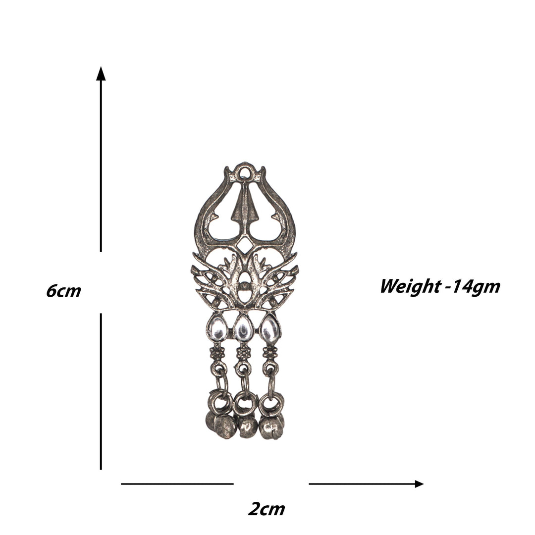Abhinn Silver Oxidised Trishul Design With White CZ Stones Pendant Set For Women