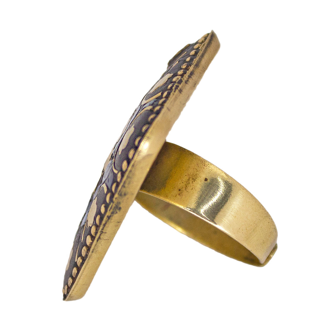 Abhinn Handmade Tibetan Gold Plated White Floral Adjustable Rings For Women