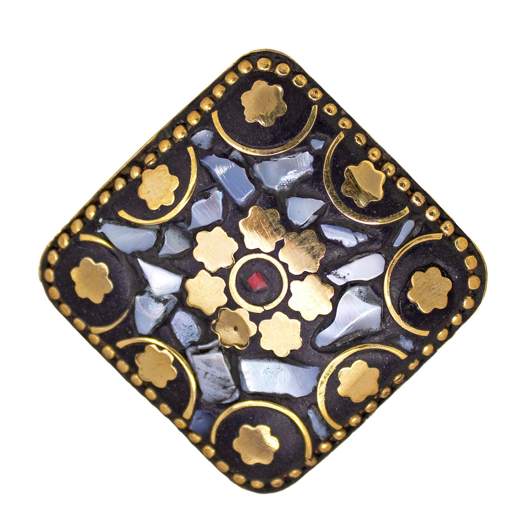 Abhinn Handmade Tibetan Gold Plated White Floral Adjustable Rings For Women