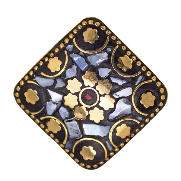 Abhinn Handmade Tibetan Gold Plated White Floral Adjustable Rings For Women