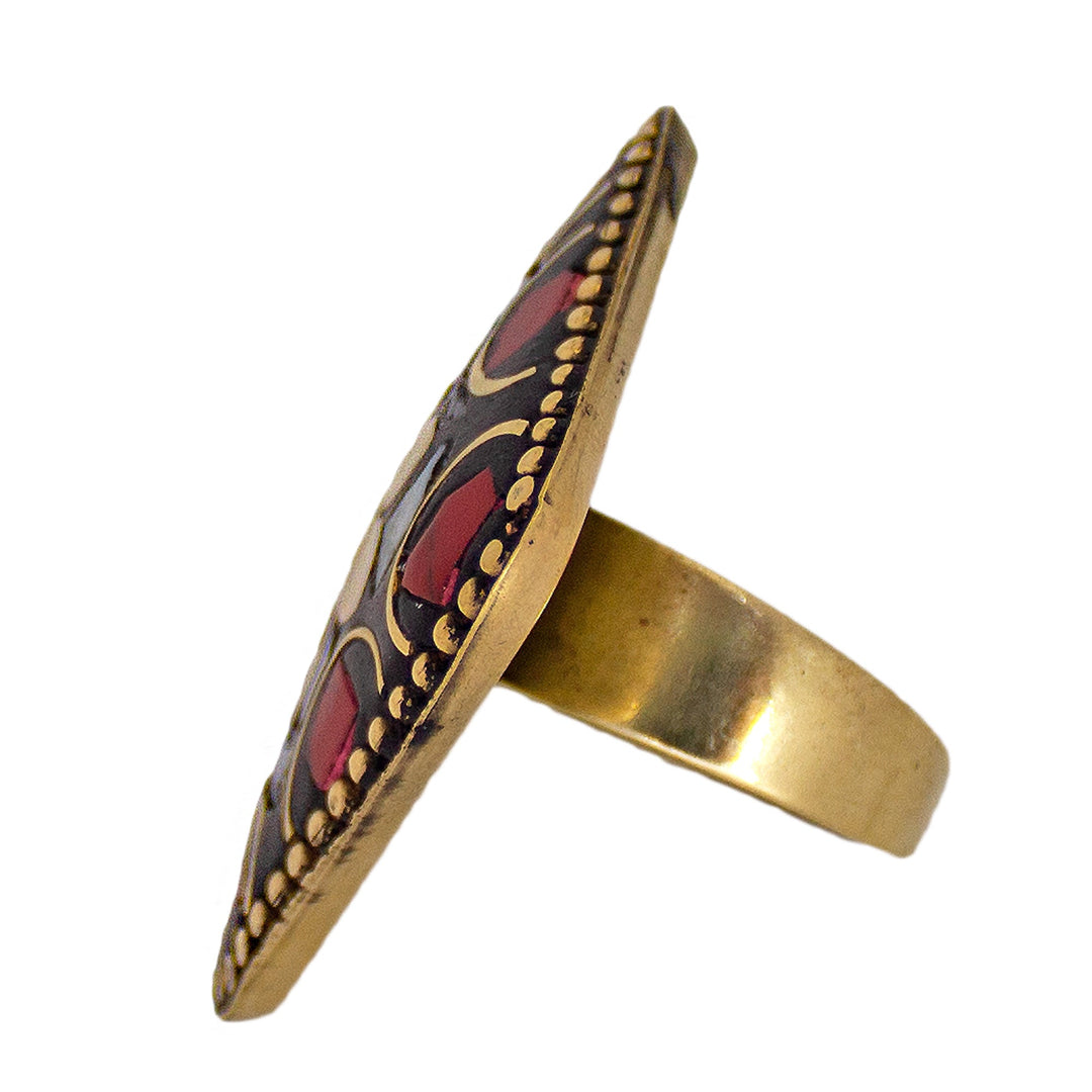 Abhinn Handcrafted Tibetan Golden White Square Floral Adjustable Rings For Women