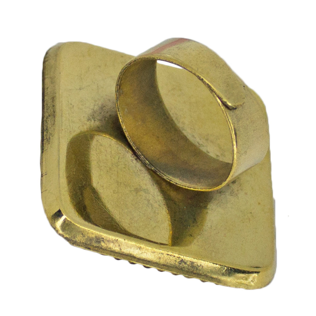 Abhinn Handcrafted Designer Tibetan Gold Plated Green Square Floral Adjustable Rings For Women