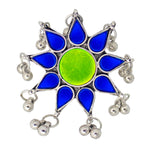 Load image into Gallery viewer, Abhinn Antique Silver Oxidised Floral Blue-Parrot Green Color Glass Premium Rings For Women
