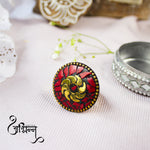 Load image into Gallery viewer, Abhinn Beautiful Bohemian Black Golden Ring with Red Boho Work
