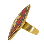 Load image into Gallery viewer, Abhinn Handcrafted Designer Tibetan Gold Plated Red Square Floral Adjustable Rings For Women

