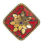 Load image into Gallery viewer, Abhinn Handcrafted Designer Tibetan Gold Plated Red Square Floral Adjustable Rings For Women
