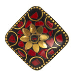 Load image into Gallery viewer, Abhinn Handcrafted Tibetan Golden Red Square Floral Adjustable Rings For Women
