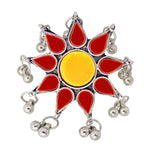Load image into Gallery viewer, Abhinn Antique Silver Oxidised Floral Red-Yellow Color Glass Premium Rings For Women
