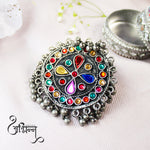 Load image into Gallery viewer, Abhinn Silver Oxidised Floral Design Multi Colour With Silver Beads Ring For Women
