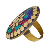 Load image into Gallery viewer, Abhinn Handmade Tibetan Gold Plated Multi Color Oval Shaped Adjustable Rings For Women
