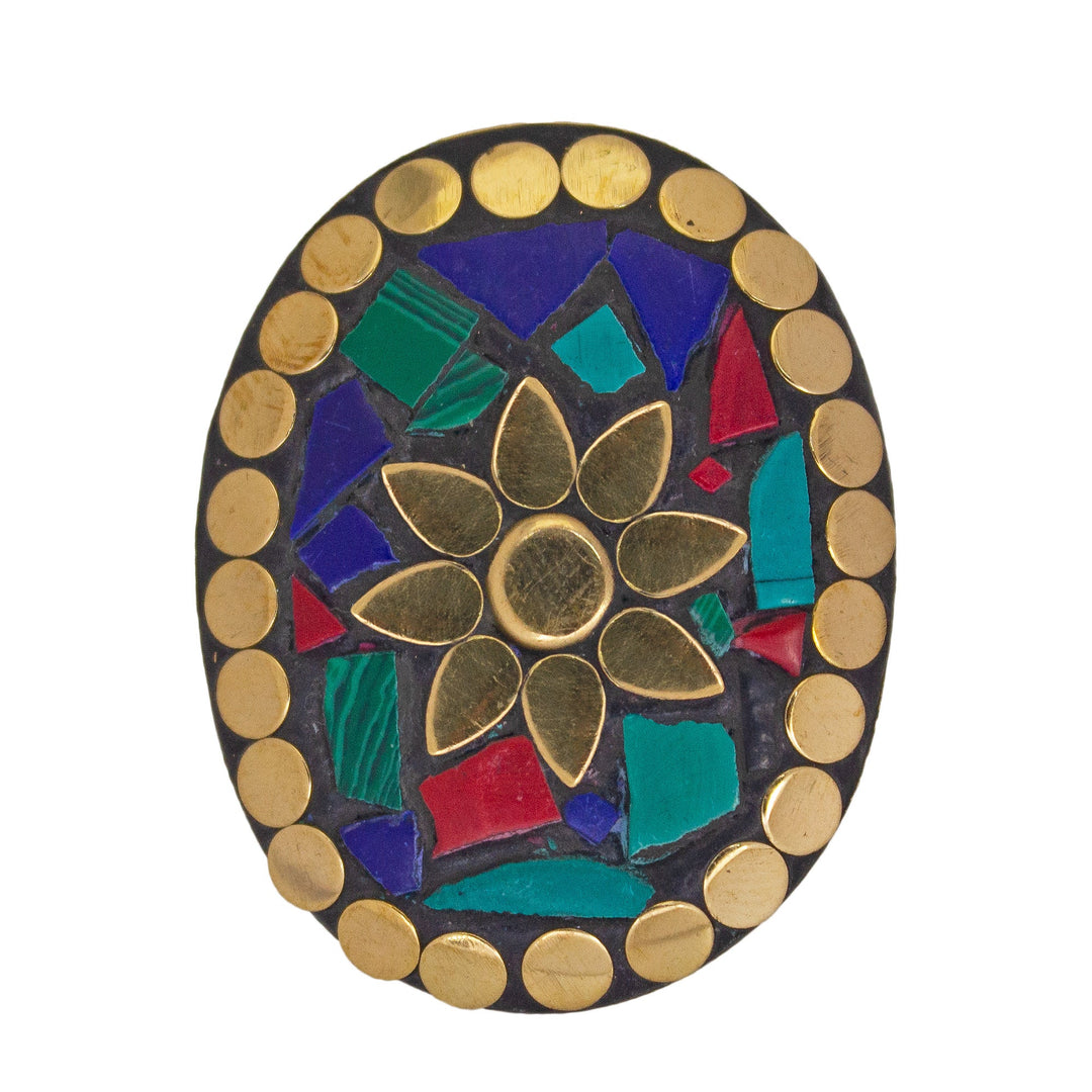 Abhinn Handmade Tibetan Gold Plated Multi Color Oval Shaped Adjustable Rings For Women