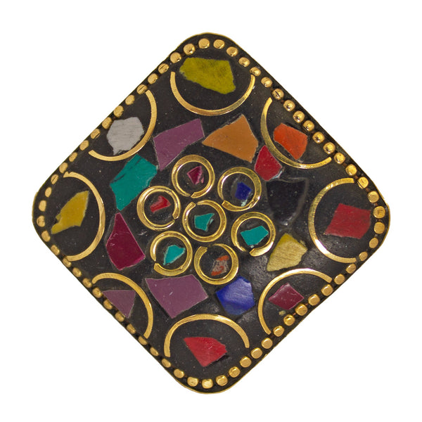 Abhinn Handmade Tibetan Gold Plated Multi Color Square Adjustable Ring For Women