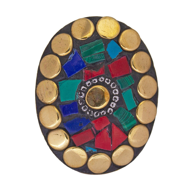AbhinnHandmade Tibetan Gold Plated Multi Color Oval Adjustable Ring For Women