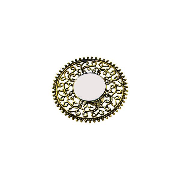Abhinn Golden Oxidised Floral Design Mirror Ring For Women 