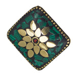 Load image into Gallery viewer, Handcrafted Designer Tibetan Gold Plated Green Square Floral Adjustable Rings For Women
