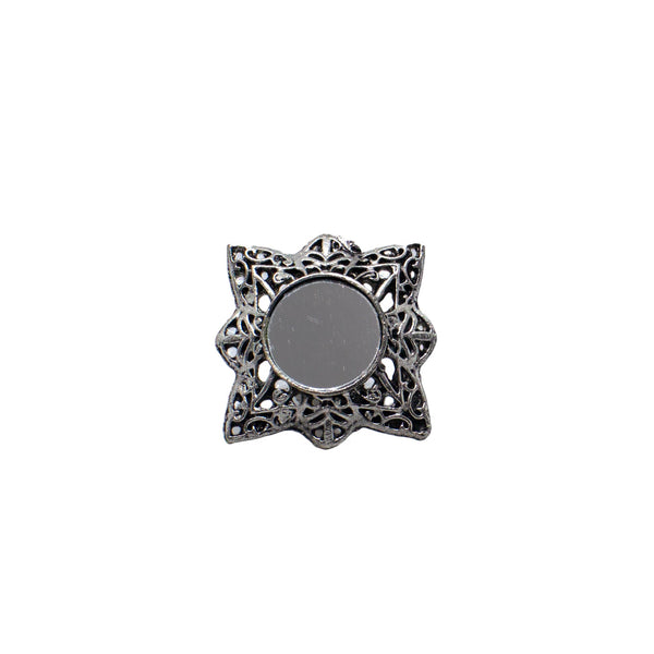 Abhinn Silver Oxidised Unique Temple Design Ring With Mirror For Women