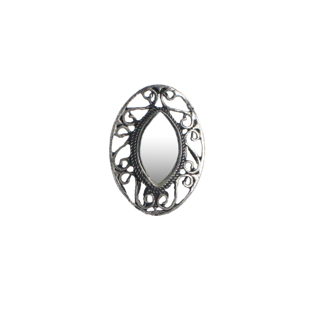 Abhinn Silver Oxidised Oval Shaped Mirror Ring For Women 