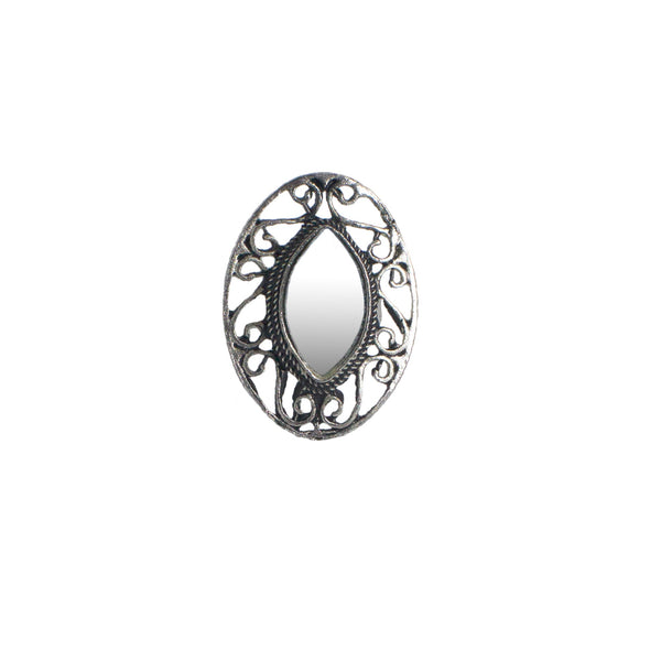 Abhinn Silver Oxidised Oval Shaped Mirror Ring For Women 
