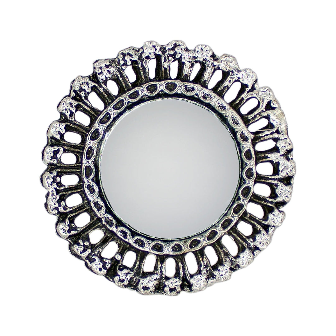 Abhinn Designer Silver Oxidised Temple Design Mirror Ring For Women