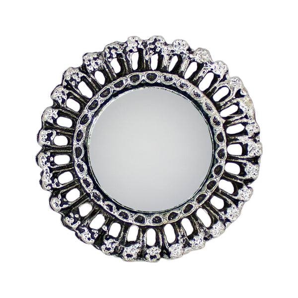 Abhinn Designer Silver Oxidised Temple Design Mirror Ring For Women