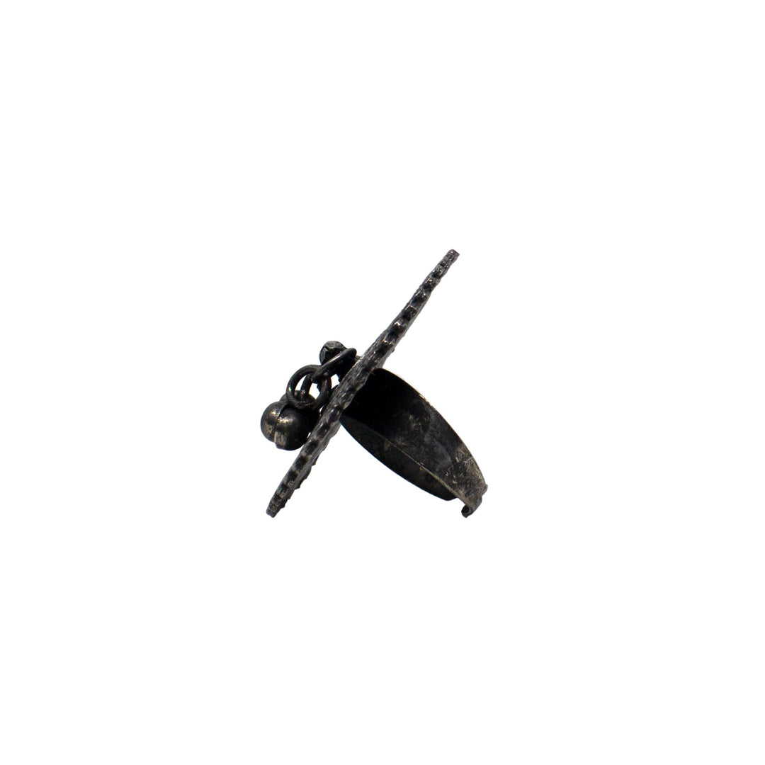 Abhinn Silver Oxidised Temple Design Ring With Ghungroo For Women 