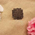 Load image into Gallery viewer, Abhinn Silver Oxidised Square Floral Design Rings For Women

