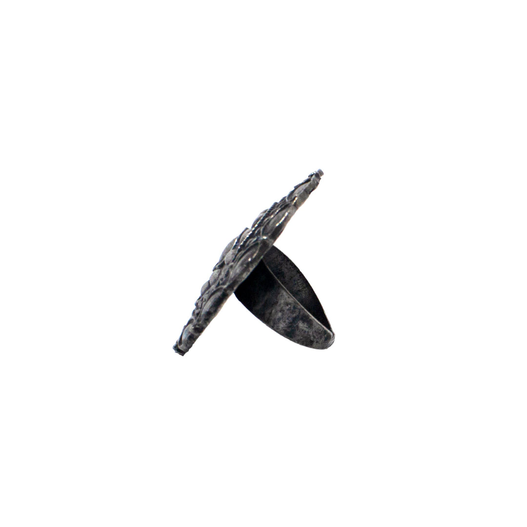 Abhinn Silver Oxidised  Temple  Design Ring For Women