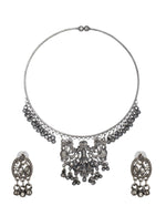 Load image into Gallery viewer, Abhinn Black Oxidised Silver Goddess Lakshmi Hasli Necklace Sets for Women
